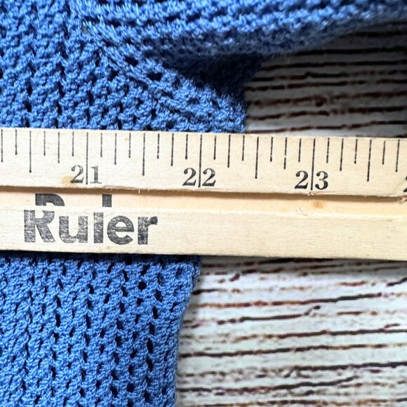 St John Blue Knit Cardigan Sweater Womens Button Front Pockets Size L Made USA - Picture 6 of 10